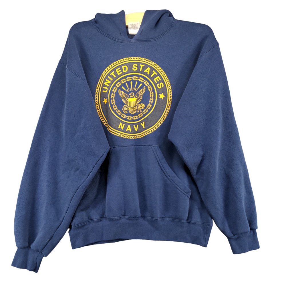 U.S. Navy Mens Pullover Hoodie Blue Size Small Vintage Made USA Graphic Logo